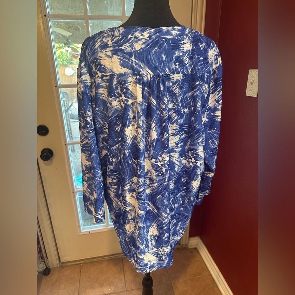 Cathy Daniels Women’s XL Blue White Abstract Print Tunic Blouse 3/4 Sleeve - Picture 5 of 8